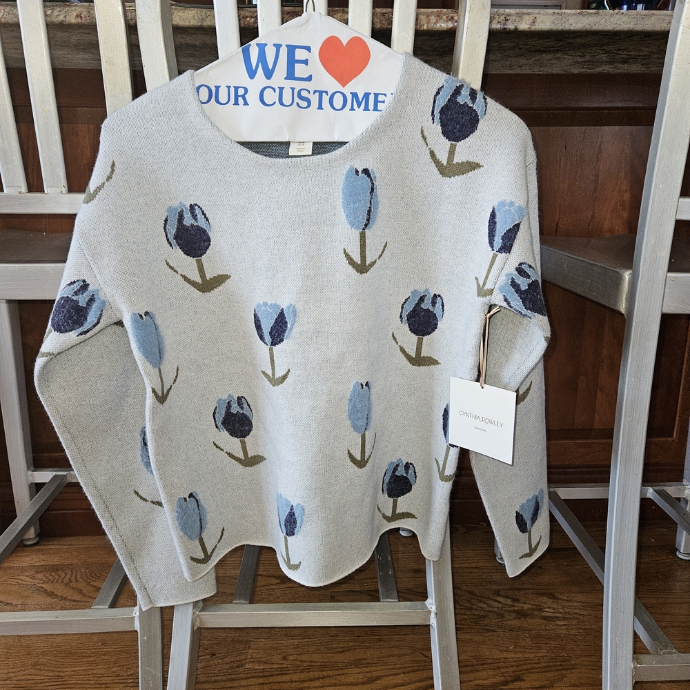 Cynthia Rowley Gray and Blue Floral Sweater